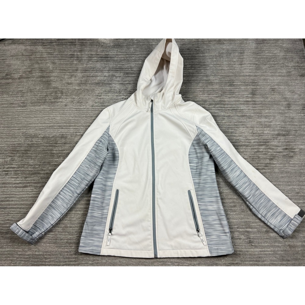 Unknown Activewear Jacket Women M White Grey Space Dye Hooded Softshell Athletic